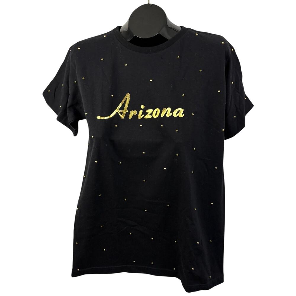 Vtg Arizona Gold Script Studded T Shirt‎ Murina USA Made Black M 90s Western